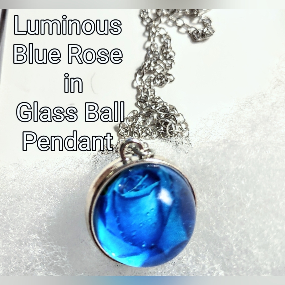 Luminous Blue Rose Glass Ball Pendant